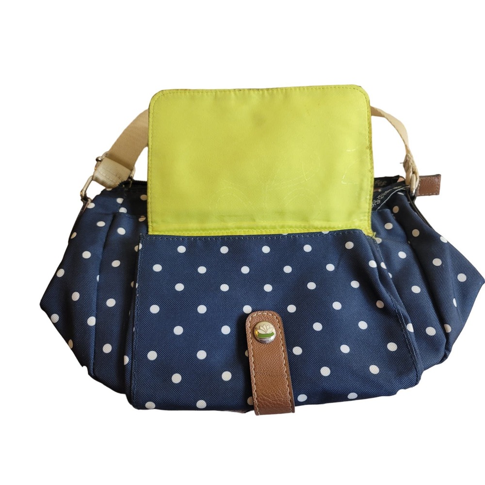 Lily Bloom Dancing Dots Handbag Purse Navy with Lime Green Interior